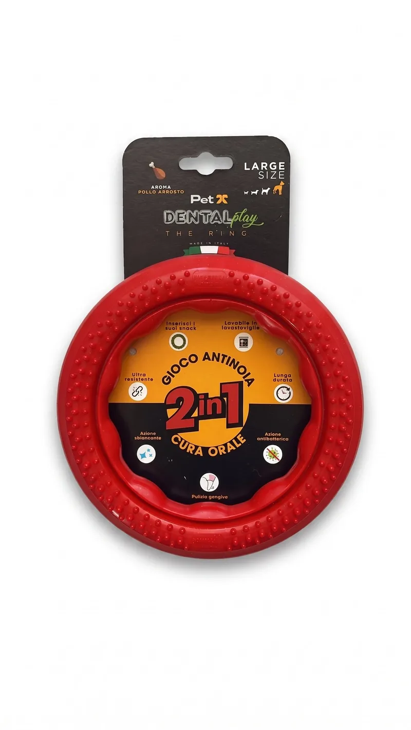 Dental Play The Ring Large Size rosso aroma Pollo Arrosto - Gioco dentale per cani PETX