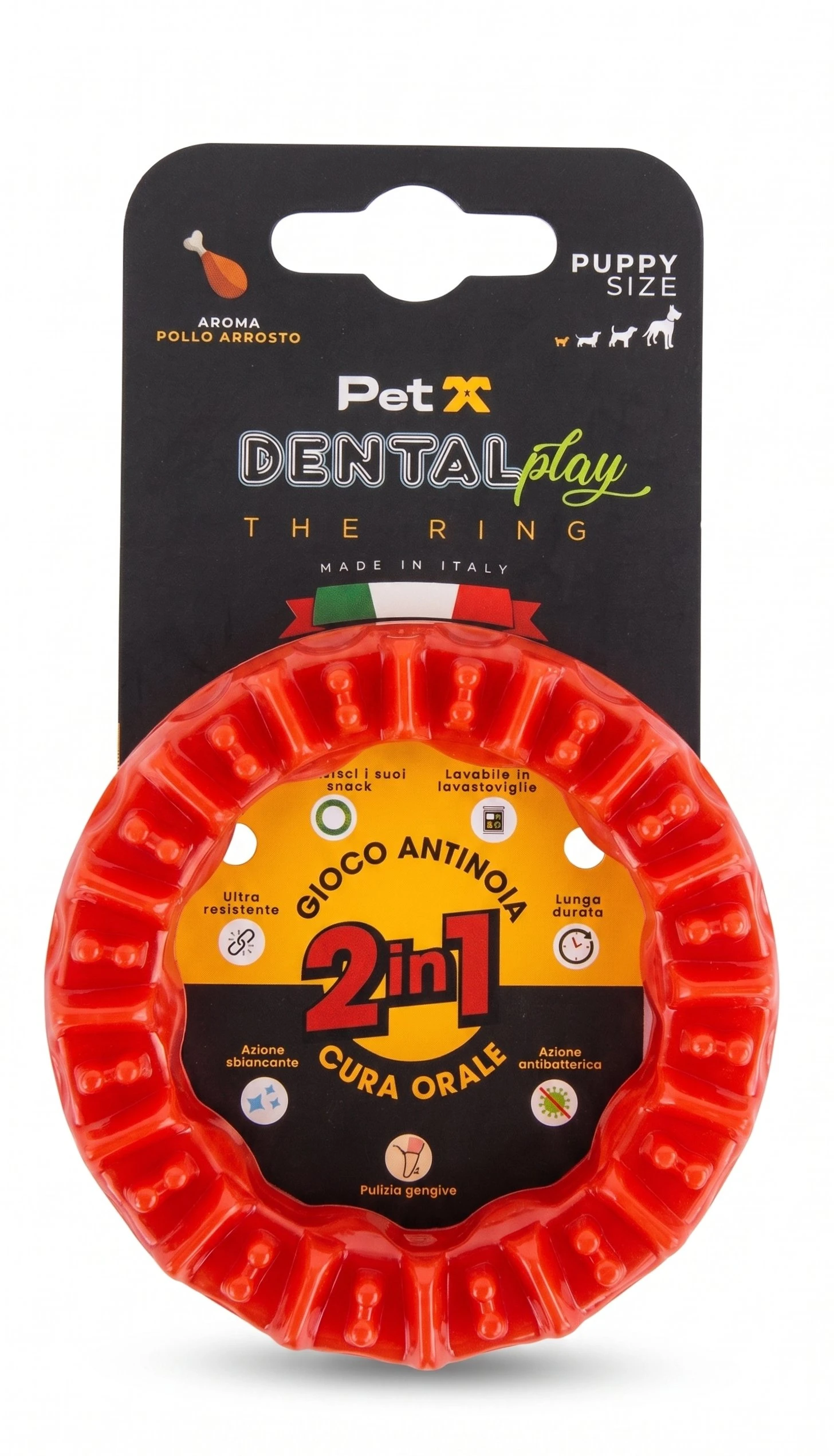 Dental Play The Ring Puppy Size rosso aroma Pollo Arrosto - Gioco dentale per cani PETX