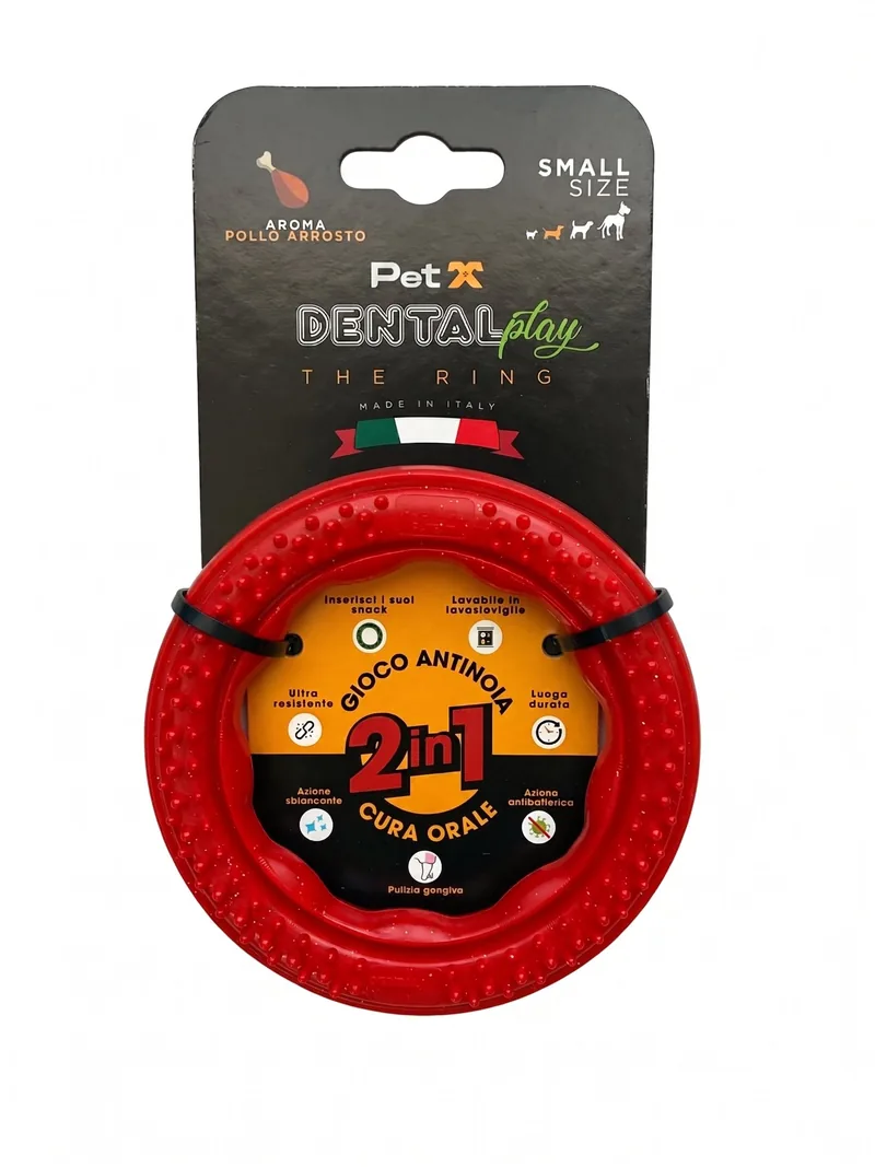 Dental Play The Ring Small Size rosso aroma Pollo Arrosto - Gioco dentale per cani PETX